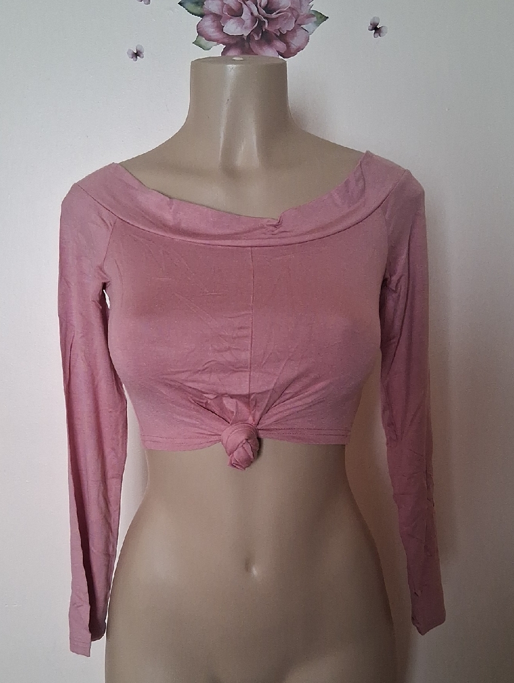 The Hanger Mauve Pink Off Shoulder Crop Top Small Long Sleeve